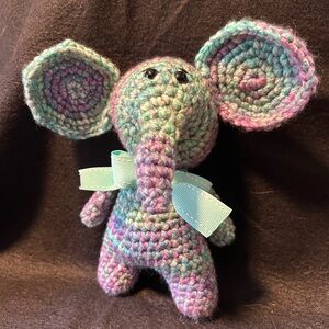 Crochet Elephant Plush with Bow